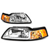 99-04 Ford Mustang GT LED DRL Headlights - Chrome Housing Amber Corner