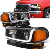 99-07 GMC Sierra 1500 2500 3500 Sierra C3 Yukon LED DRL Headlights+Bumper Lamp - Black