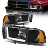 94-02 Dodge Ram 1500 2500 3500 LED DRL Headlights - Black Housing Amber Corner