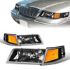 98-02 Mercury Grand Marquis Headlights - Black Housing Amber Corner