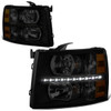 07-14 Chevy Silverado 1500 2500 3500 HD LED DRL Headlights - Tinted Housing Amber Corner