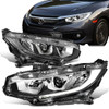 16-18 Honda Civic LED DRL Projector Headlights - Chrome Housing Clear Corner