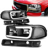 99-07 GMC Sierra Yukon XL 1500 2500 3500 LED DRL Headlight+Bumper Lamp - Black Housing Clear Corner