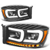 06-09 Dodge Ram 1500 2500 3500 LED DRL+Sequential Turn Signal Projector Headlights - Black