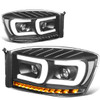 06-09 Dodge Ram 1500 2500 3500 LED DRL+Sequential Turn Signal Projector Headlights - Black