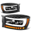 06-09 Dodge Ram 1500 2500 3500 LED DRL+Sequential Turn Signal Projector Headlights - Black