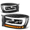 06-09 Dodge Ram 1500 2500 3500 LED DRL+Sequential Turn Signal Projector Headlights - Black