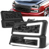 03-07 Chevy Silverado 1500 2500 3500 Avalanche LED DRL Headlights+Bumper Lamp - Smoked Housing