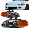92-95 Honda Civic Coupe/Hatchback Headlights - Black Housing Amber Corner