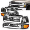 99-02 Chevy Silverado 00-06 Suburban LED DRL Headlights+Bumper Lamp - Black Housing Amber Corner