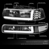 99-02 Chevy Silverado 00-06 Suburban LED DRL Headlights+Bumper Lamp - Black Housing Clear Corner