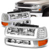 99-02 Chevy Silverado 00-06 Suburban LED DRL Headlights+Bumper Lamp - Chrome Housing Amber Corner