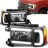 87-91 Ford F150 F250 F350 Bronco LED DRL Headlights - Black Housing Amber Corner