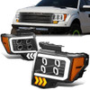 09-14 Ford F150 LED DRL+Turn Signal Quad Projector Headlights - Black Housing Amber Corner