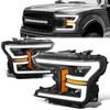 18-20 Ford F150 LED DRL+Sequential Turn Signal Projector Headlights - Black Housing Amber Corner