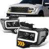 09-14 Ford F150 LED DRL+Arrow Turn Signal Projector Headlights - Black Housing Clear Corner