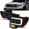 09-14 Ford F150 LED DRL+Arrow Turn Signal Projector Headlights - Smoked Housing Amber Corner