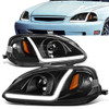 99-00 Honda Civic LED DRL Projector Headlights - Black Housing Amber Corner