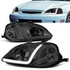 99-00 Honda Civic LED DRL Projector Headlights - Smoked Housing Clear Corner