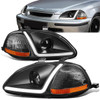96-98 Honda Civic LED DRL Projector Headlights - Black Housing Amber Corner