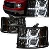 07-14 GMC Sierra 1500 2500 3500 LED DRL Projector Headlights - Smoked Housing Amber Corner