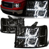 07-14 GMC Sierra 1500 2500 3500 LED DRL Projector Headlights - Smoked Housing Clear Corner