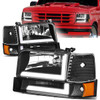 92-96 Ford F150 F250 F350 Bronco 3D LED DRL Headlights + Bumper Lamp (Black Housing)