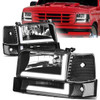 92-96 Ford F150 F250 F350 Bronco 3D LED DRL Headlights + Bumper Lamp (Black Housing)