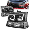 03-06 Chevy Silverado Avalanche LED DRL Headlights+ Bumper Lamps (Black Clear)