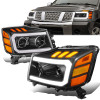 04-15 Nissan Titan 05-07 Armada LED DRL+Turn Signal Projector Headlights - Black Amber
