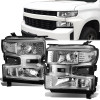 19-22 Chevy Silverado 1500 Headlights - Chrome Housing Clear Corner