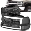 99-02 Chevy Silverado 1500 2500 LED DRL Headlights - Smoked Housing Clear Corner