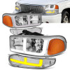 01-06 GMC Yukon Sierra 1500 Denali Switchback LED DRL+Signal Headlights - Chrome Housing Amber Corner 01-06 GMC Yukon Sierra 1500 Denali Switchback LED DRL+Signal Headlights - Chrome Housing Amber Corner