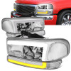 99-06 GMC Sierra 1500 2500 3500 Yukon Switchback LED DRL+Turn Signal Headlight - Chrome Housing