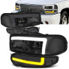 01-06 GMC Sierra 1500 Yukon Denali Switchback LED DRL+Signal Headlight - Smoked Lens Clear Corner