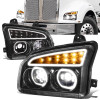 19-22 Kenworth T880 Black Housing Full LED/ Projector Headlights - Sequential Turn Signal