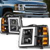 07-14 Chevrolet Silverado 1500 2500HD 3500 LED Headlights - Black Housing Amber Corner