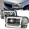 99-06 GMC Sierra Yukon XL 1500 LED DRL Headlights+Bumper Signal Lamps (Black Clear)