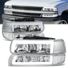 99-06 Chevrolet Silverado Suburban C-Style LED DRL Headlights + Bumper Lamps Chrome