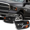 AKKON - For 2009-2018 Dodge Ram 1500 2500 3500 Halo LED Angel Eye Projector Black Pair Headlights Headlamps Housing AKKON - For 2009-2018 Dodge Ram 1500 2500 3500 Halo LED Angel Eye Projector Black Pair Headlights Headlamps Housing