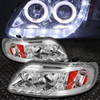 [Halo Rings+LED DRL] For 1997-2003 Ford F150 Chrome Amber Projector Headlights