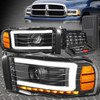 FOR 02-05 DODGE RAM LED DRL BLACK AMBER PROJECTOR HEADLIGHT HEAD LAMPS+TOOL SET