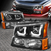 [3D LED J-HALO DRL]FOR 03-07 SILVERADO HEADLIGHT SIGNAL BUMPER LAMP BLACK/AMBER