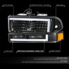 [Switchback L-LED DRL Signal] For 98-04 Chevy Blazer S10 Headlights Black/Amber