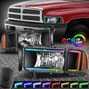 [Sequential Animated Start-Up RGB LED] For 94-02 Ram 1500-3500 Headlights Black