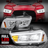 For 2011-14 Dodge Charger Full LED DRL Halogen Chrome Headlight Lamps LH+RH Set
