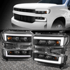 [LED DRL] FOR 19-24 CHEVY SILVERADO 1500 QUAD PROJECTOR HEADLIGHTS BLACK/CLEAR