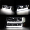 FOR 99-02 SILVERADO LED DRL BUMPER SIGNAL HEADLIGHT LAMP+TOOL SET CHROME/AMBER