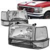 92-96 Ford F150 F250 F350 Bronco Headlights+Bumper Lamp - Chrome Housing Clear Corner