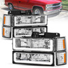 Pair Chrome Headlights Assembly w/ Bumper Lamp For 1994-1998 Chevy Silverado